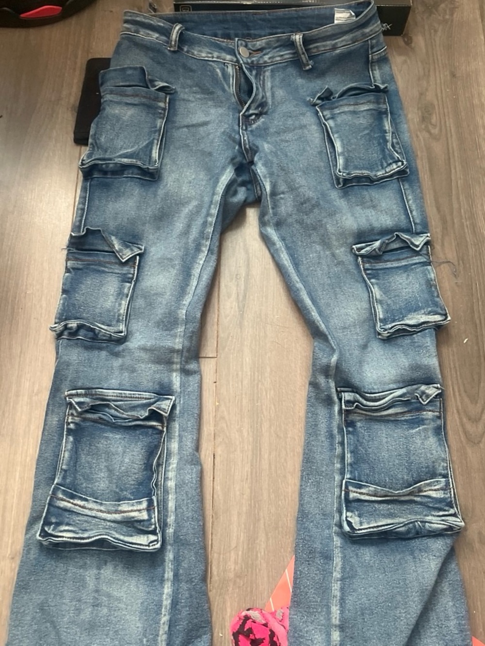 SHEIN Blue Women's Bootcut Cargo Pocket Jeans
